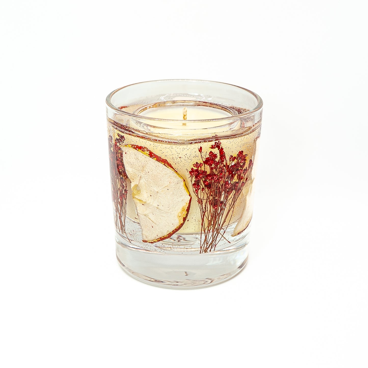 Autumn Botanical Candle Jar – Dried Apple & Red Floral Design