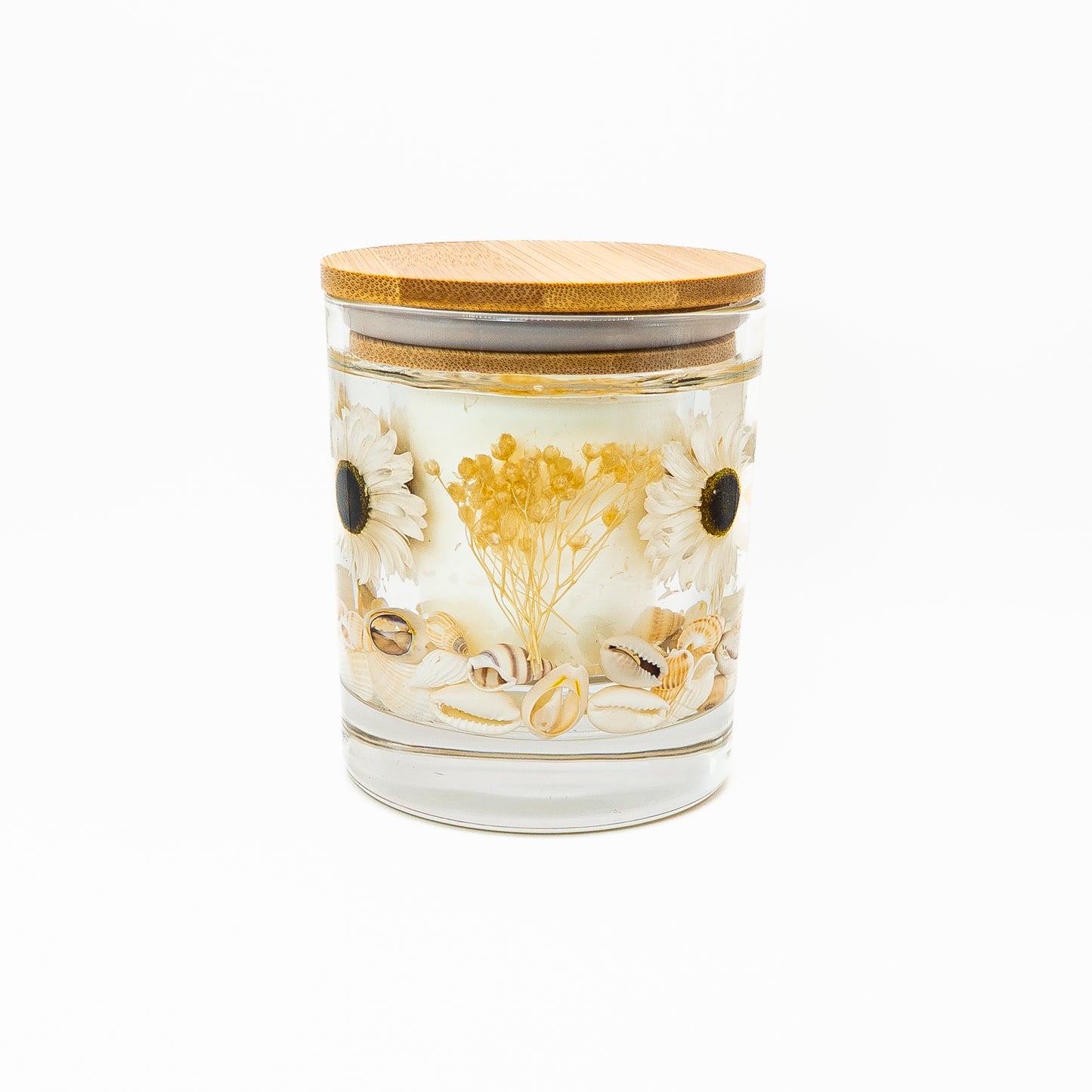 Botanical Soy Wax Candle Jar – Acrolinium Blossom & Seashells