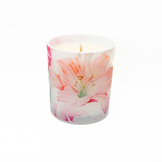 Decorative Soy Wax Candle Jar – Pink Floral Design