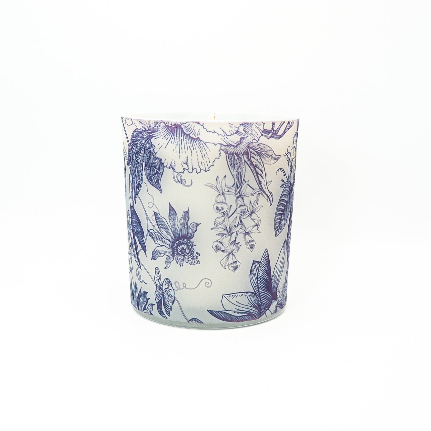 Decorative Soy Wax Candle Jar - Blue Botanical Design