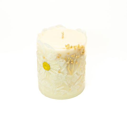 Botanical Soy Wax Pillar Candle – White Floral