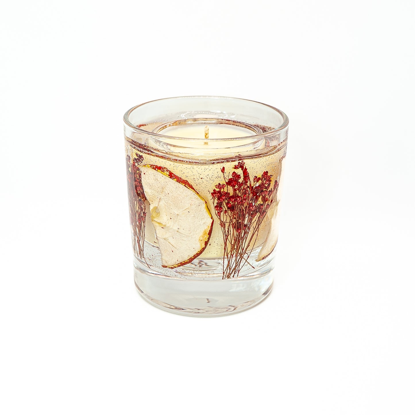 Autumn Botanical Candle Jar – Dried Apple & Red Floral Design
