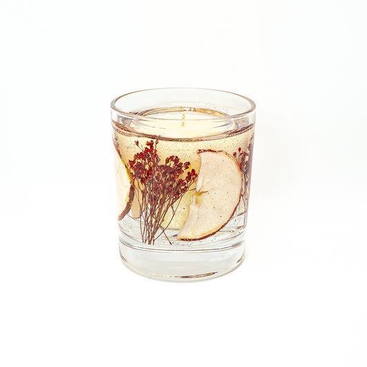 Autumn Botanical Candle Jar – Dried Apple & Red Floral Design
