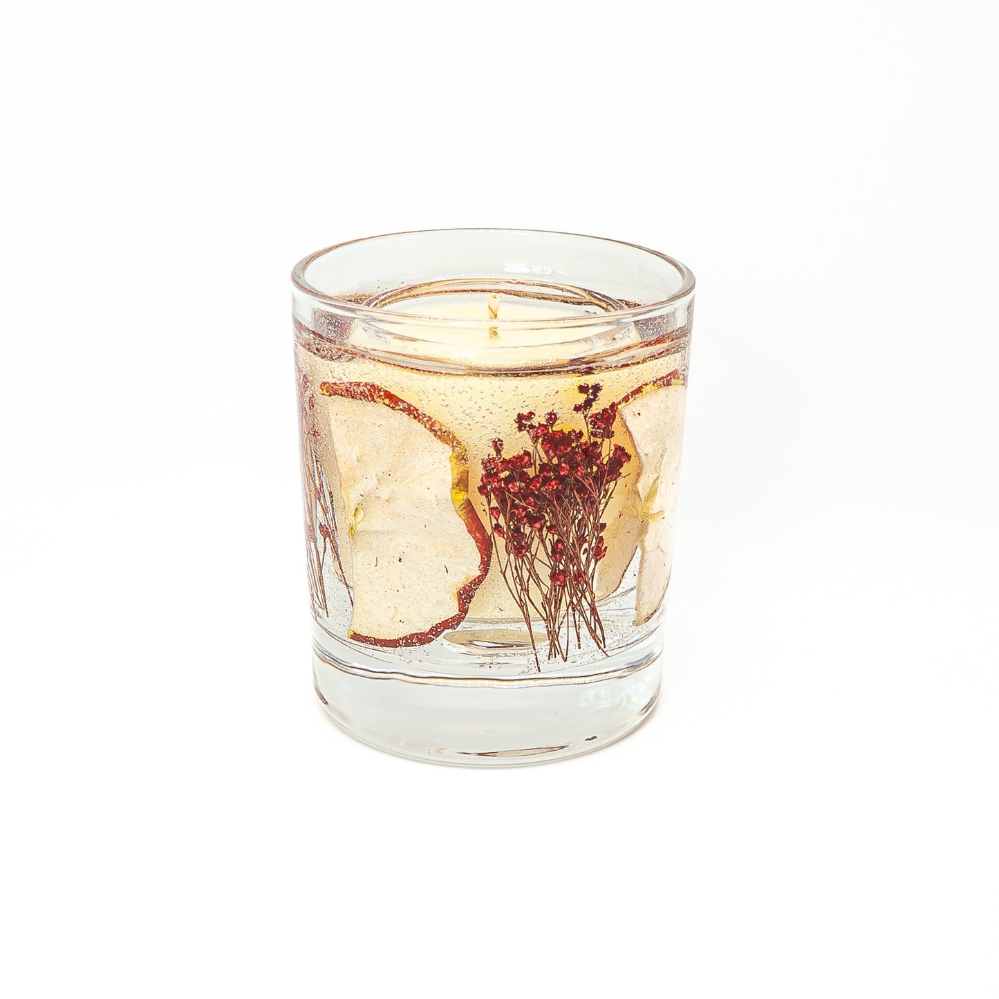 Autumn Botanical Candle Jar – Dried Apple & Red Floral Design