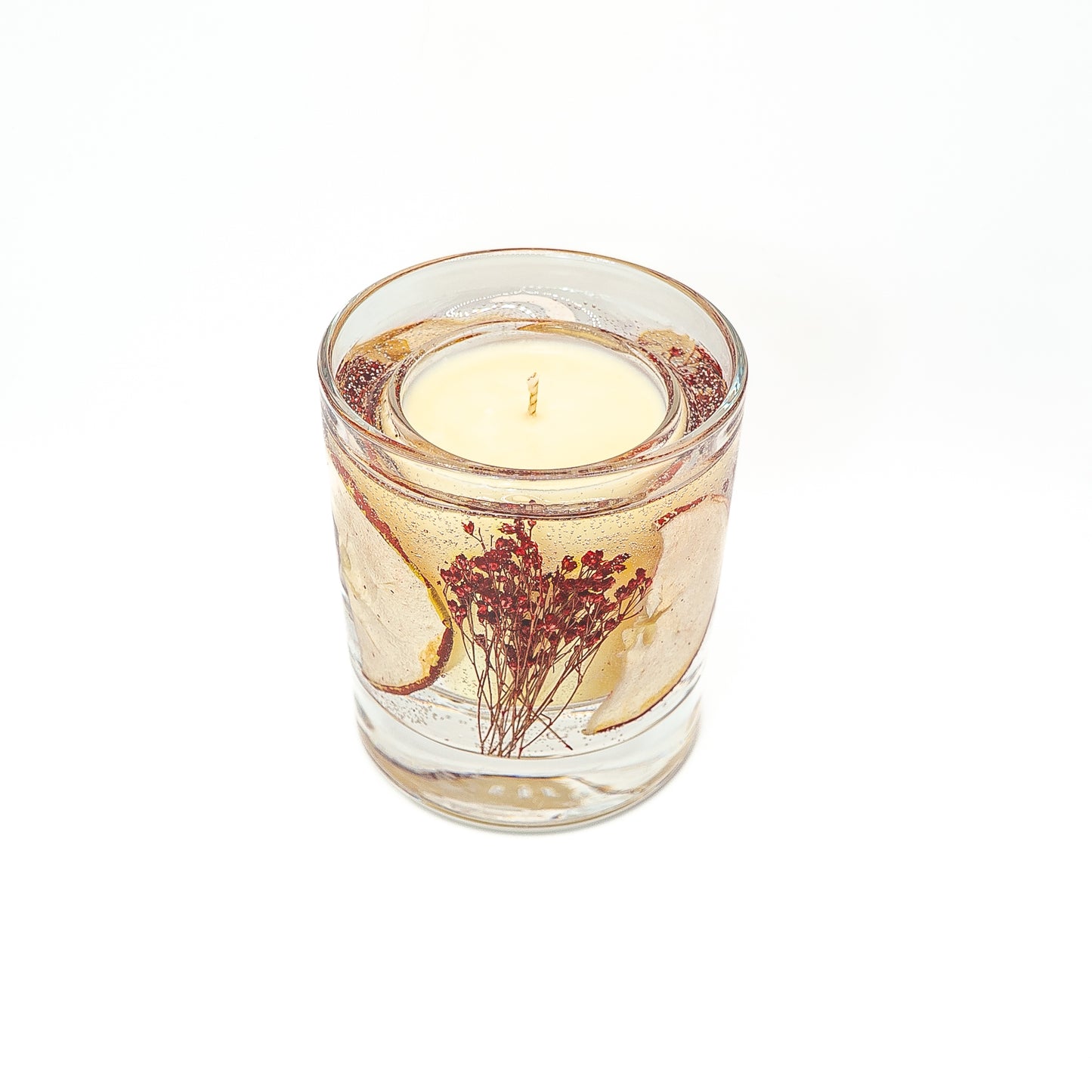 Autumn Botanical Candle Jar – Dried Apple & Red Floral Design