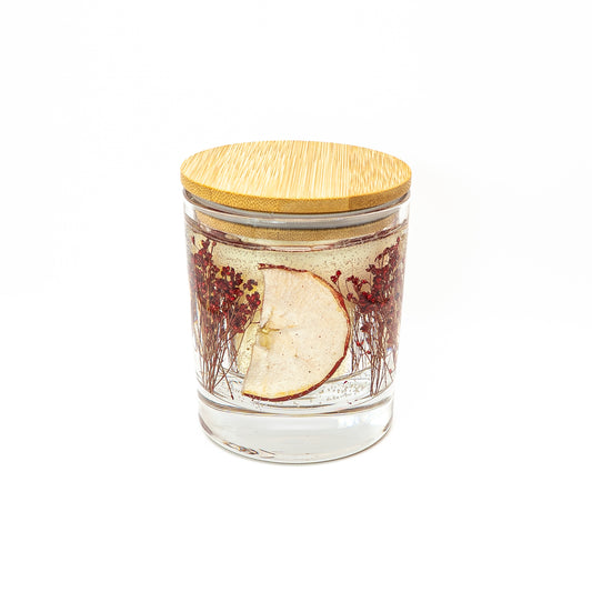 Autumn Botanical Candle Jar – Dried Apple & Red Floral Design