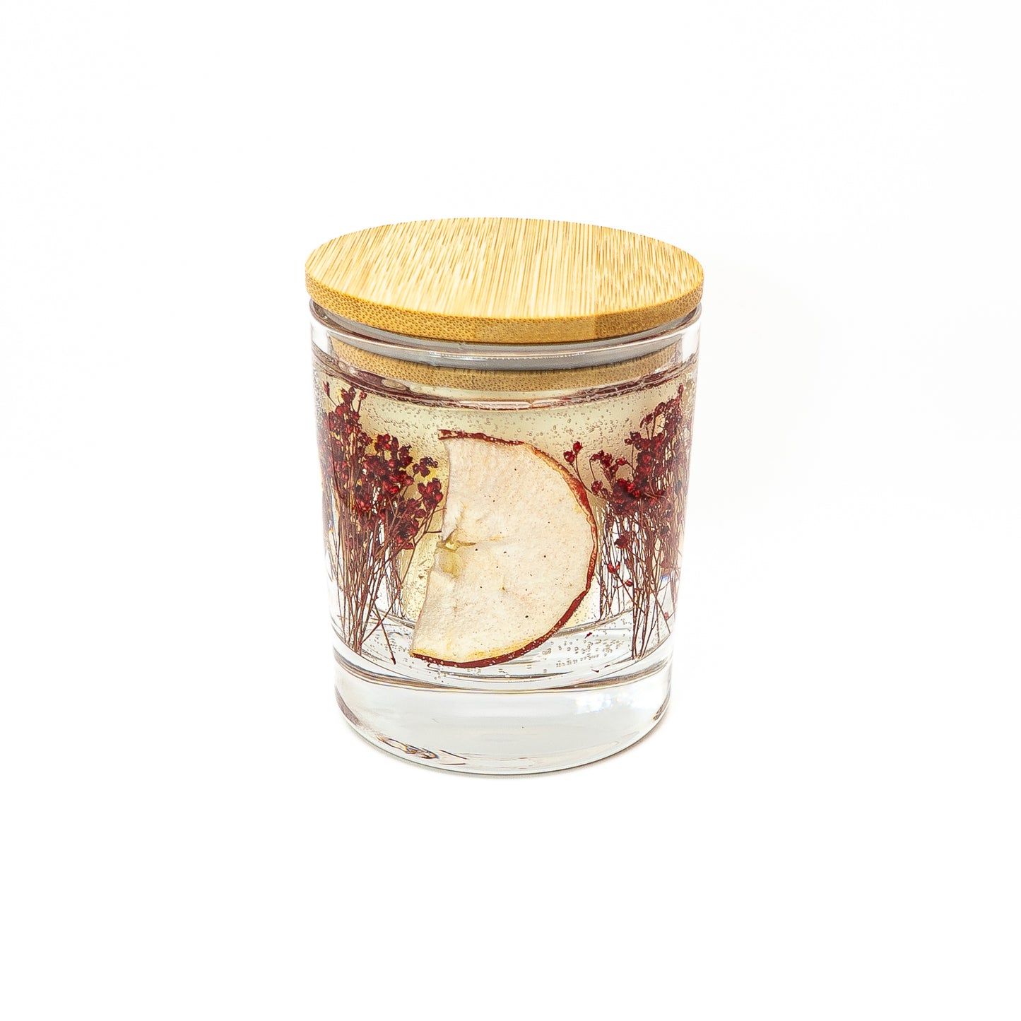 Autumn Botanical Candle Jar – Dried Apple & Red Floral Design