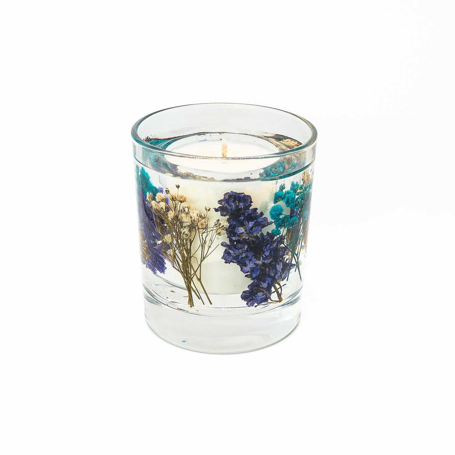 Botanical Soy Wax Candle Jar – Blue & Teal Blooms