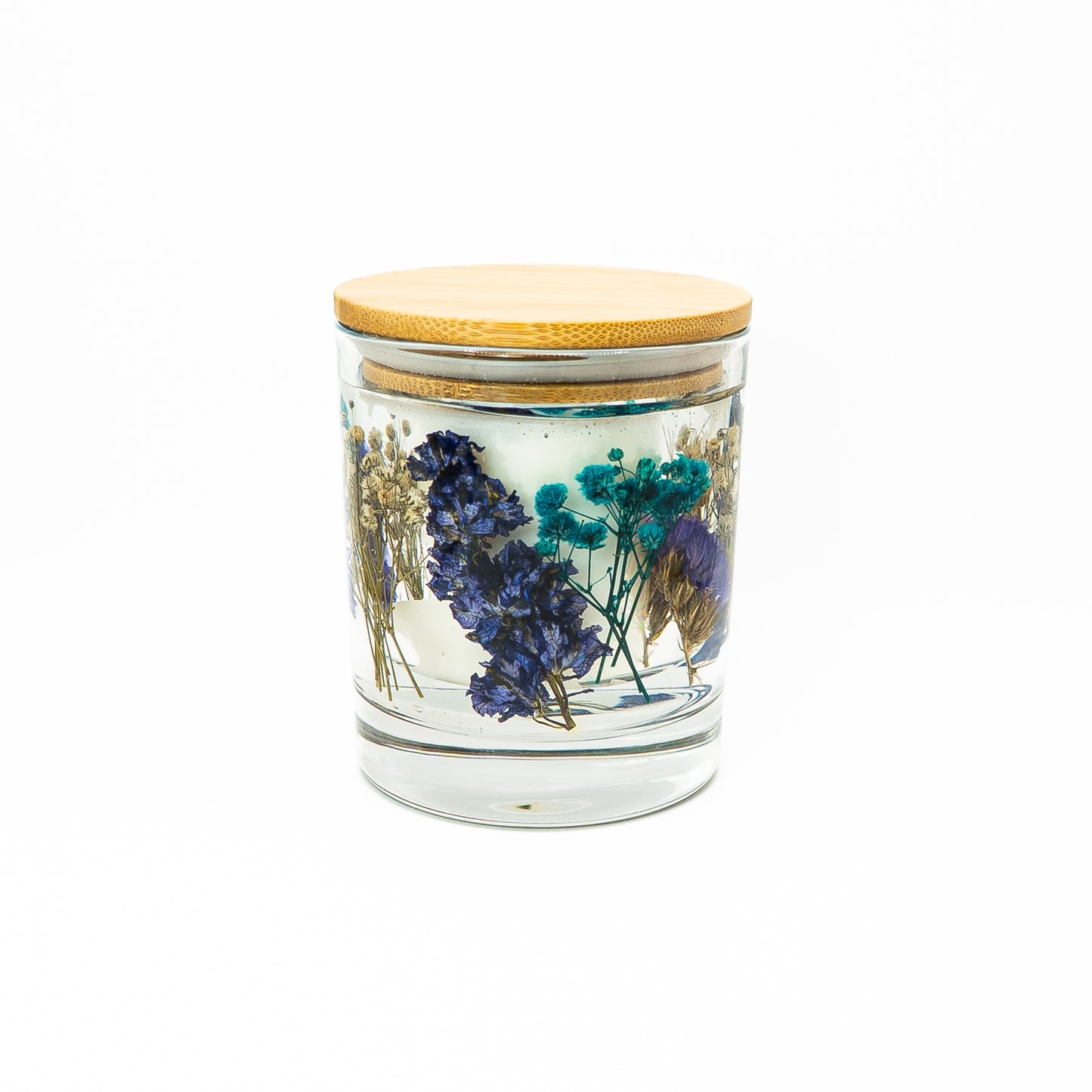 Botanical Soy Wax Candle Jar – Blue & Teal Blooms