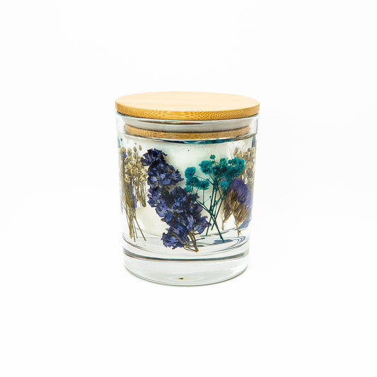 Botanical Soy Wax Candle Jar – Blue & Teal Blooms