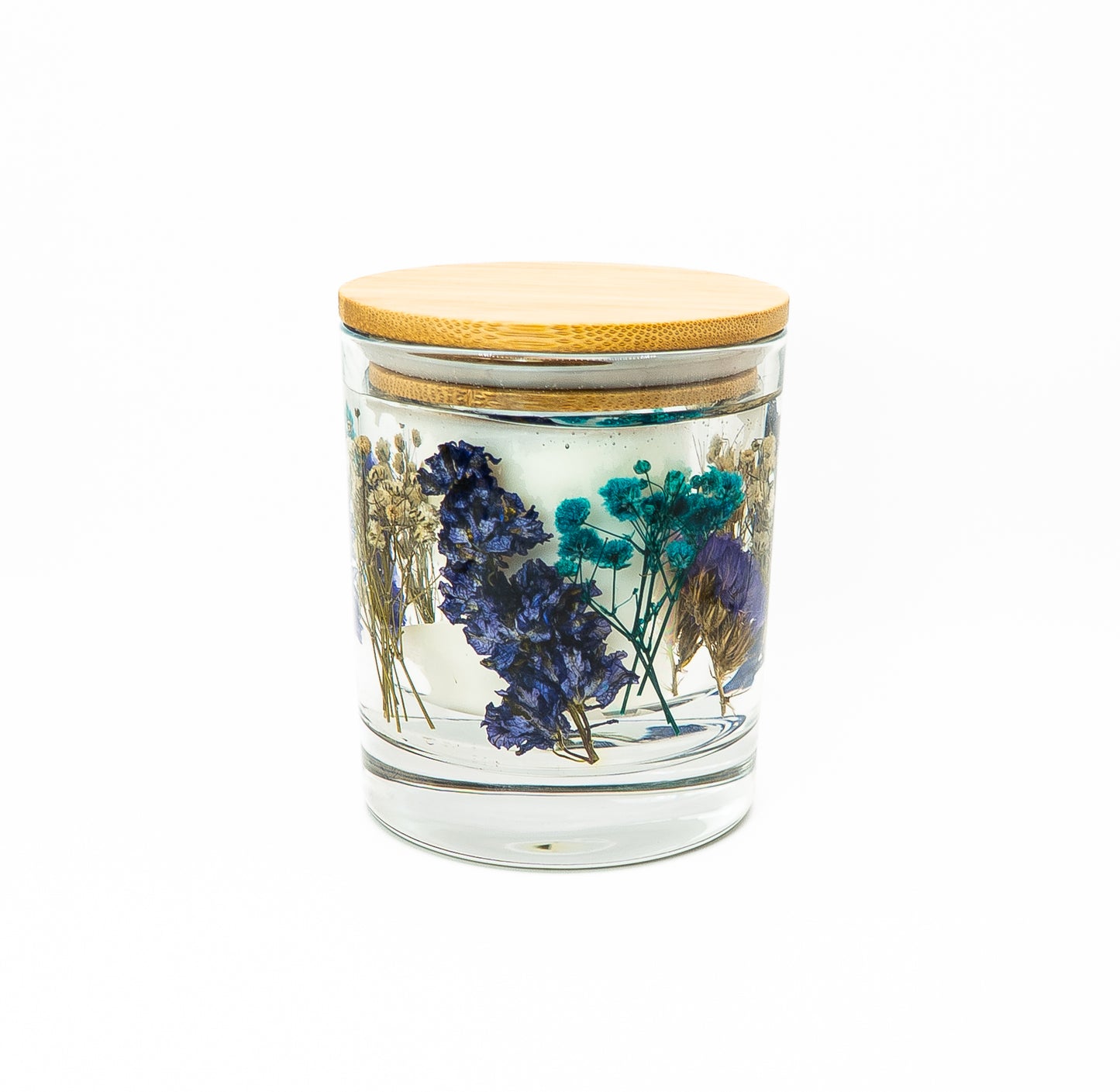 Botanical Soy Wax Candle Jar – Blue & Teal Blooms