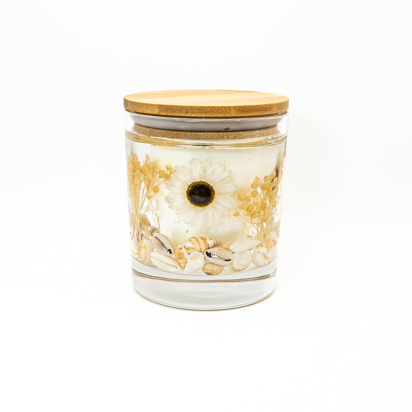 Botanical Soy Wax Candle Jar – Acrolinium Blossom & Seashells