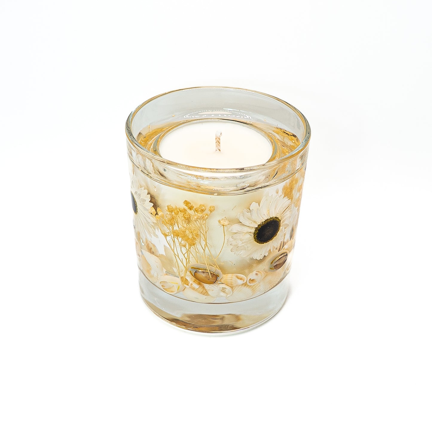 Botanical Soy Wax Candle Jar – Acrolinium Blossom & Seashells