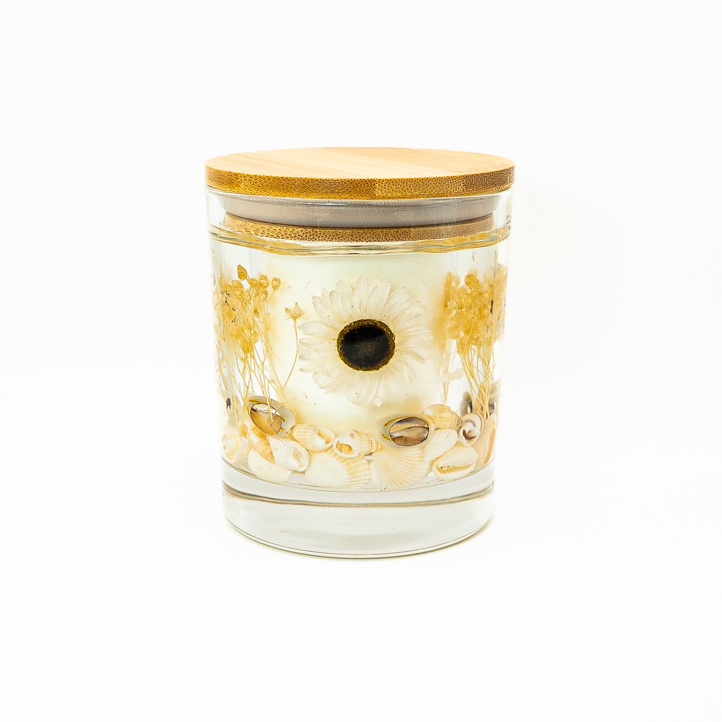 Botanical Soy Wax Candle Jar – Acrolinium Blossom & Seashells