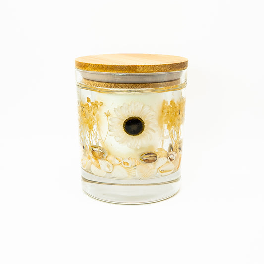 Botanical Soy Wax Candle Jar – Acrolinium Blossom & Seashells
