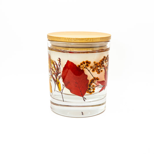 Botanical Soy Wax Candle Jar – Autumn Leaves & Wildflowers