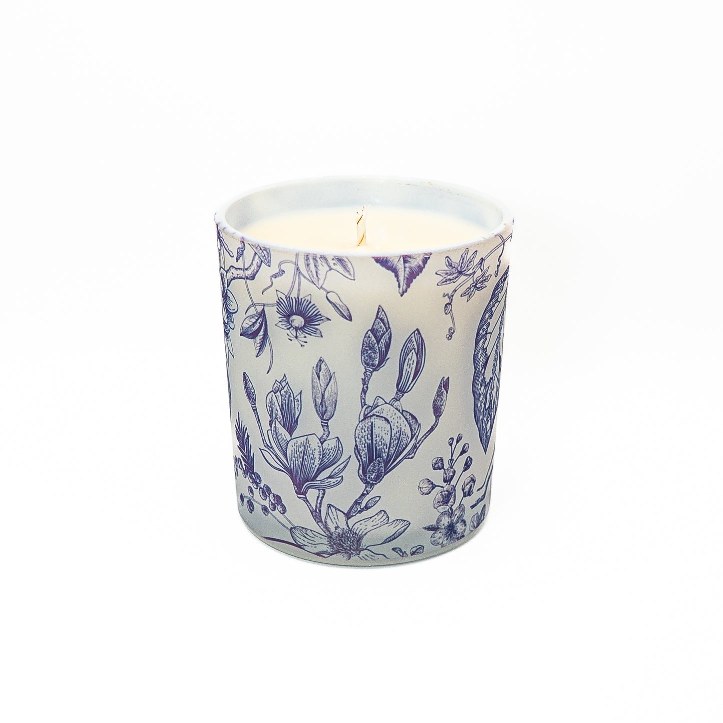 Decorative Soy Wax Candle Jar - Blue Botanical Design