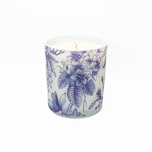 Decorative Soy Wax Candle Jar - Blue Botanical Design
