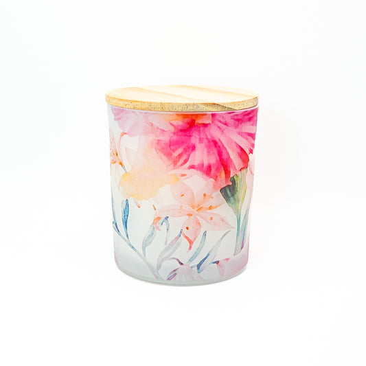 Decorative Soy Wax Candle Jar – Pink Floral Design