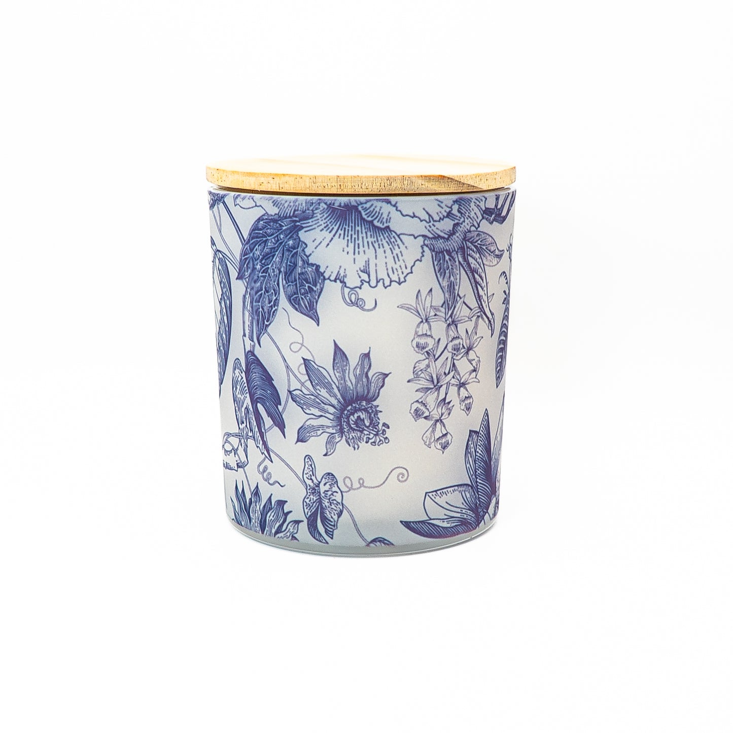 Decorative Soy Wax Candle Jar - Blue Botanical Design