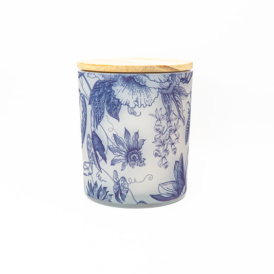 Decorative Soy Wax Candle Jar - Blue Botanical Design