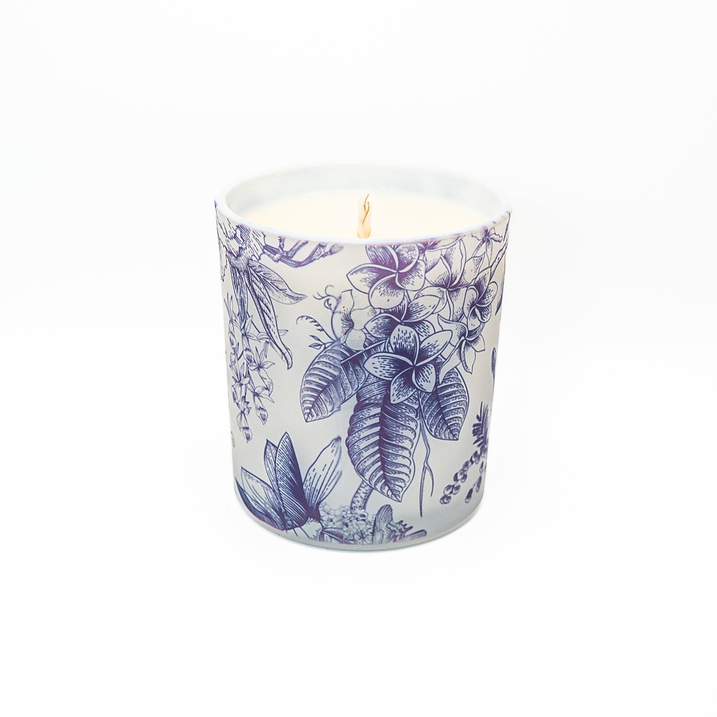 Decorative Soy Wax Candle Jar - Blue Botanical Design
