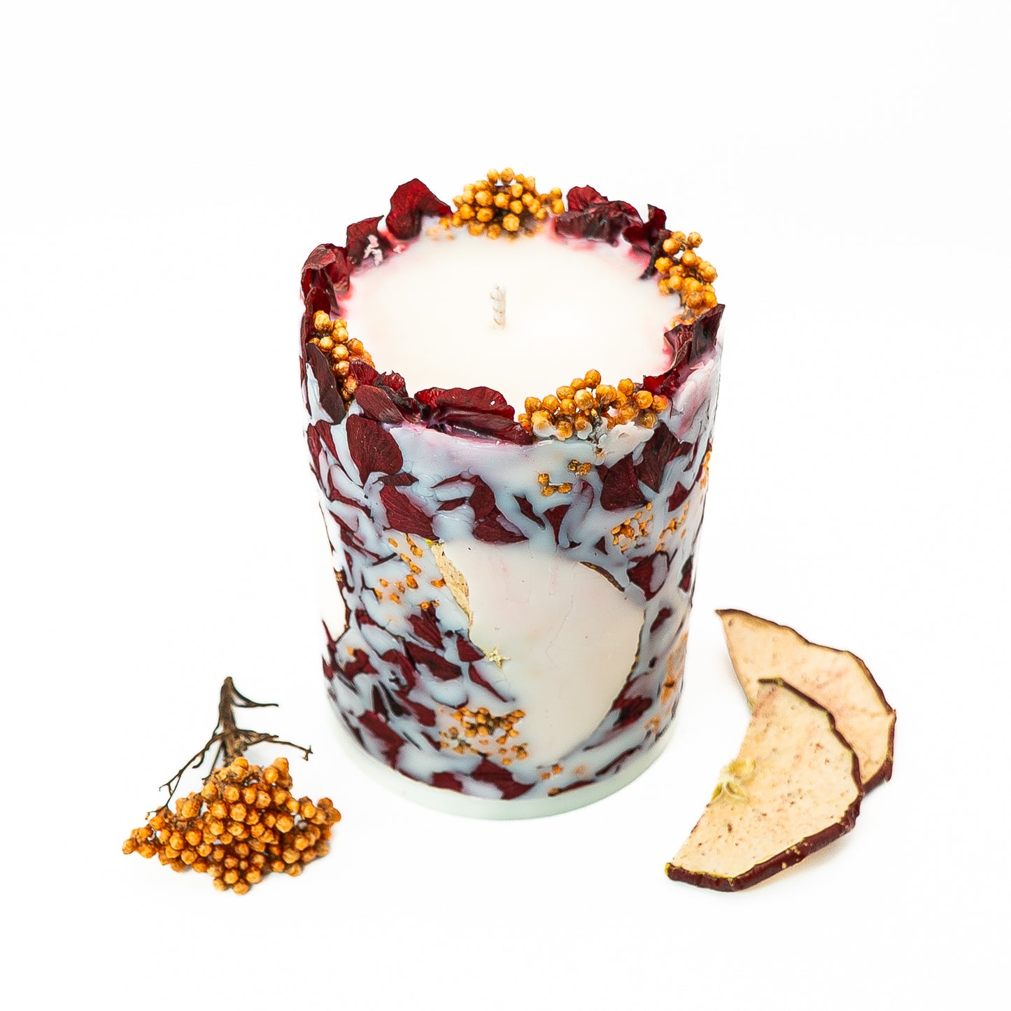 Botanical Soy Wax Candle – Red Apple & Hydrangea Autumn Glow