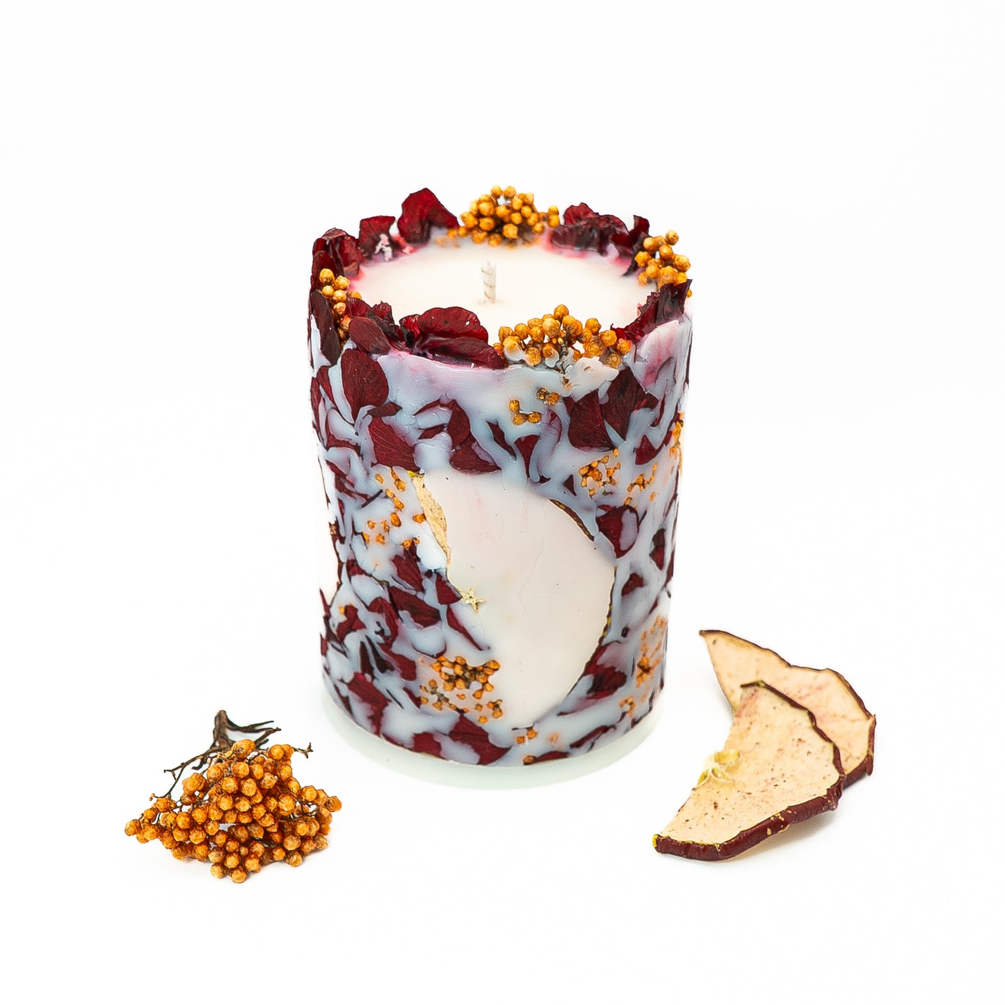 Botanical Soy Wax Candle – Red Apple & Hydrangea Autumn Glow