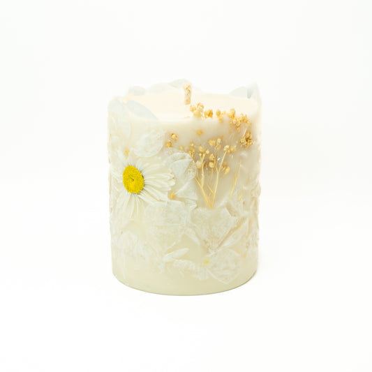 Botanical Soy Wax Pillar Candle – White Floral